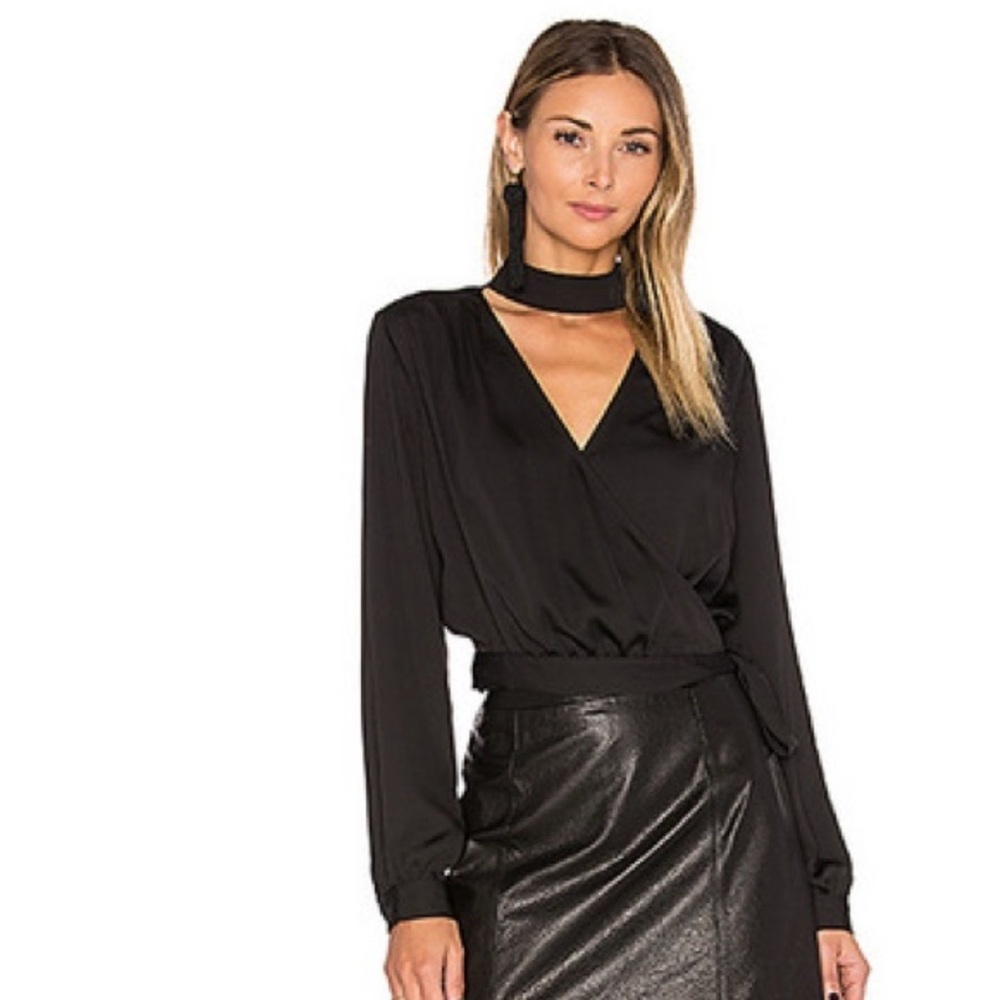 L’Academie Elegant Black Women's Wrap Top